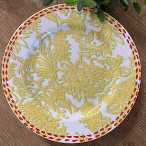 Anthropologie Yellow Green Floral Red  Dinner Plates Set Of 4